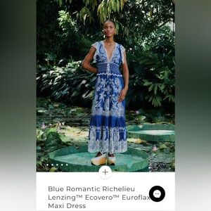 NWT FARM RIO Blue Romantic Richelieu Maxi Dress Lace Beaded Tie Royal Blue White